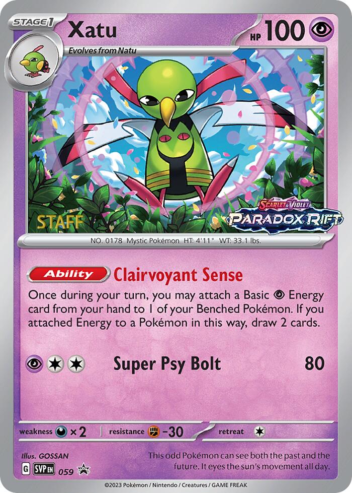 Xatu (059) (Staff Prerelease Promo) [Scarlet & Violet: Black Star Promos] | Deep Dive Games St. Marys