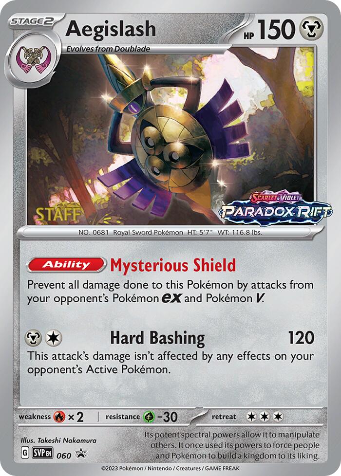 Aegislash (060) (Staff Prerelease Promo) [Scarlet & Violet: Black Star Promos] | Deep Dive Games St. Marys