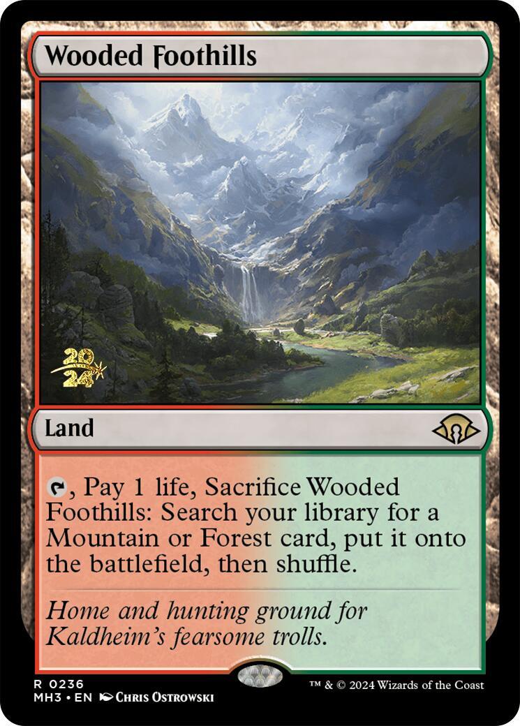 Wooded Foothills [Modern Horizons 3 Prerelease Promos] | Deep Dive Games St. Marys