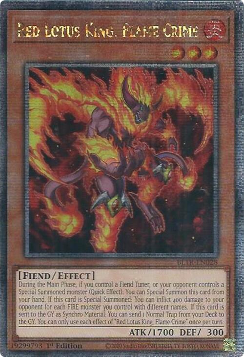 Red Lotus King, Flame Crime (Quarter Century Secret Rare) [BLTR-EN028] Quarter Century Secret Rare | Deep Dive Games St. Marys