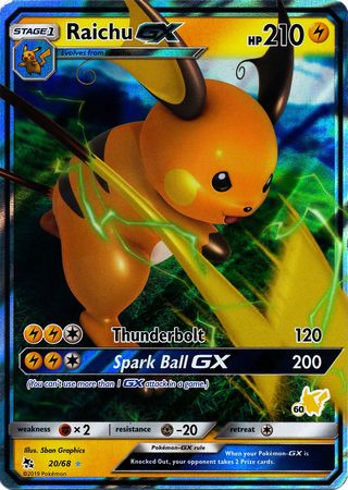 Raichu GX (20/68) (Pikachu Stamp #60) [Battle Academy 2020] | Deep Dive Games St. Marys