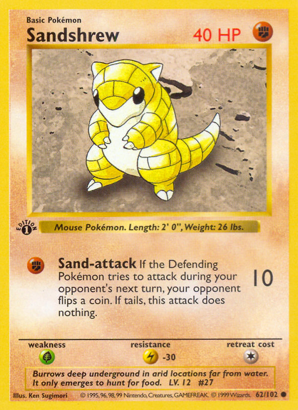 Sandshrew (62/102) (Shadowless) [Base Set 1st Edition] | Deep Dive Games St. Marys