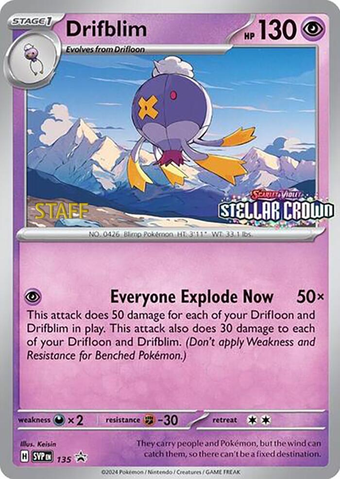 Drifblim (135) (Staff Promo) [Scarlet & Violet: Black Star Promos] | Deep Dive Games St. Marys