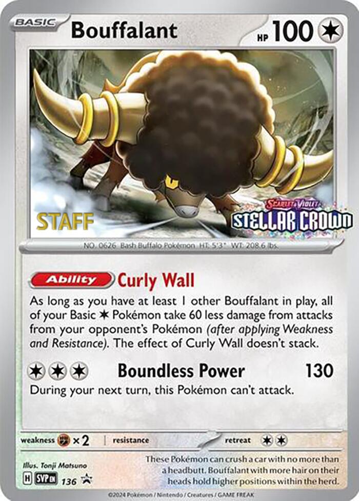 Bouffalant (136) (Staff Promo) [Scarlet & Violet: Black Star Promos] | Deep Dive Games St. Marys