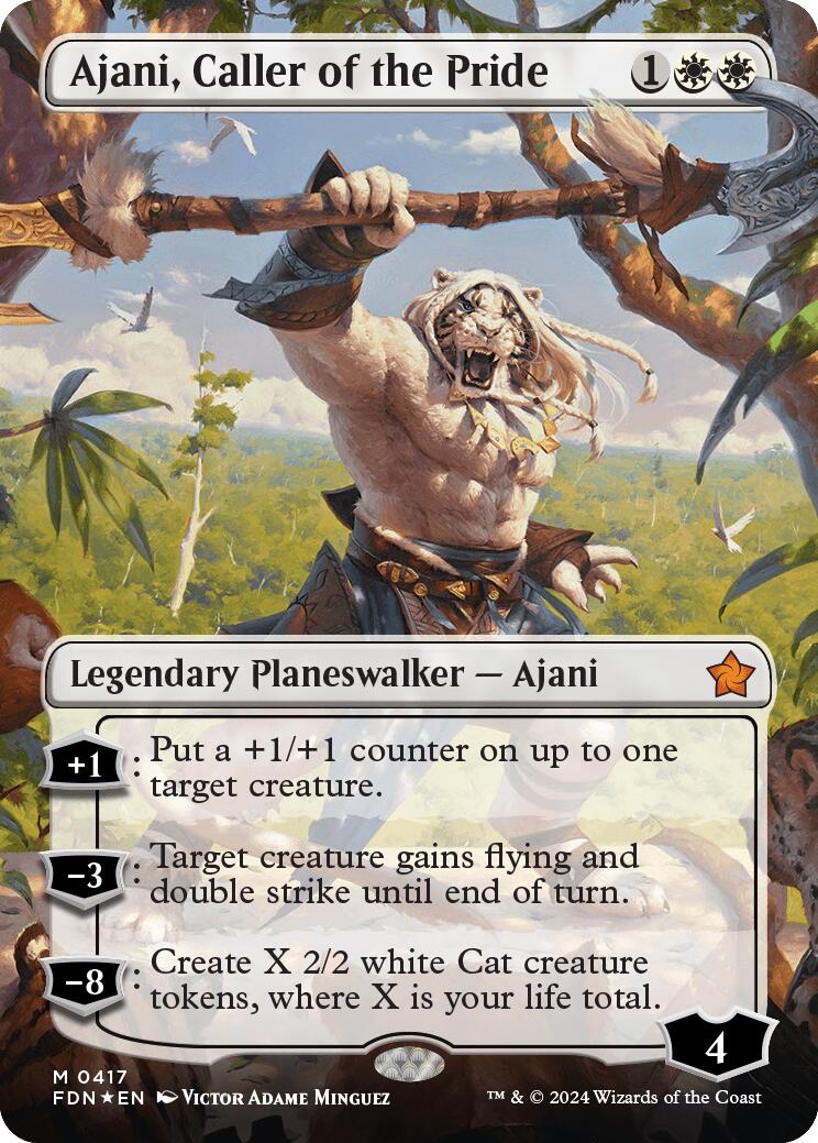 Ajani, Caller of the Pride (Borderless) (Mana Foil) [Foundations] | Deep Dive Games St. Marys