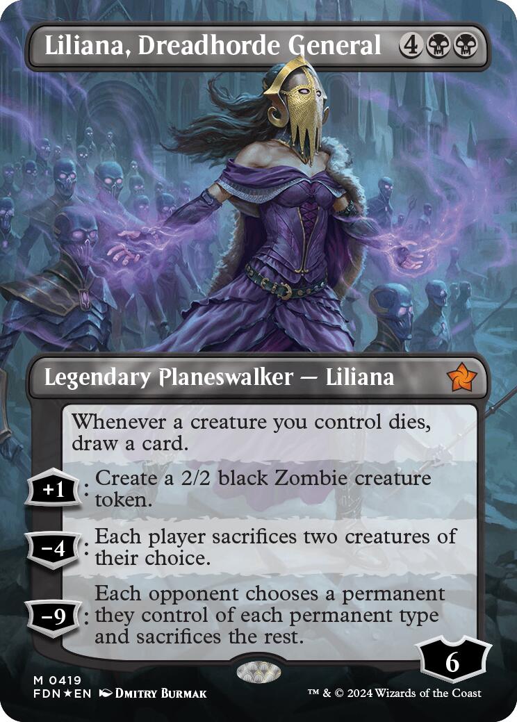 Liliana, Dreadhorde General (Borderless) (Mana Foil) [Foundations] | Deep Dive Games St. Marys