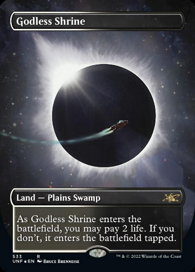 Godless Shrine (Borderless) (Galaxy Foil) [Unfinity] | Deep Dive Games St. Marys