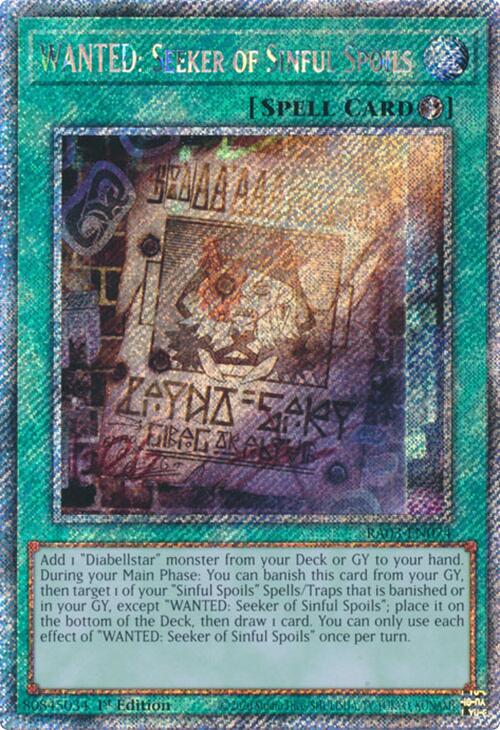 WANTED: Seeker of Sinful Spoils (Platinum Secret Rare) [RA03-EN074] Platinum Secret Rare | Deep Dive Games St. Marys