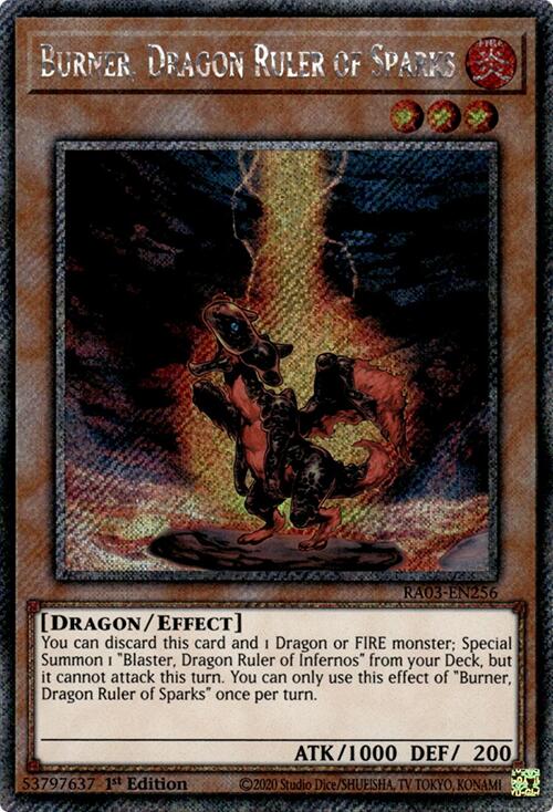 Burner, Dragon Ruler of Sparks (Platinum Secret Rare) [RA03-EN256] Platinum Secret Rare | Deep Dive Games St. Marys