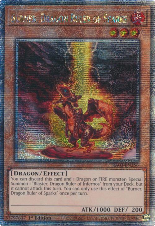 Burner, Dragon Ruler of Sparks (Quarter Century Secret Rare) [RA03-EN256] Quarter Century Secret Rare | Deep Dive Games St. Marys