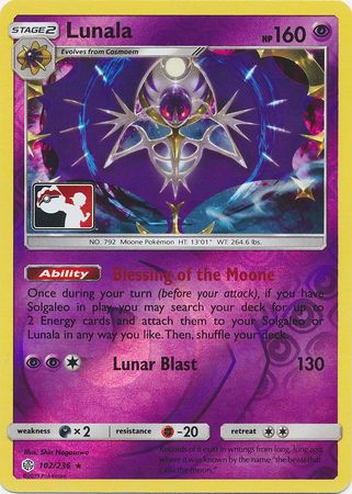 Lunala (102/236) (Pokemon Club Special Print) [Sun & Moon: Cosmic Eclipse] | Deep Dive Games St. Marys