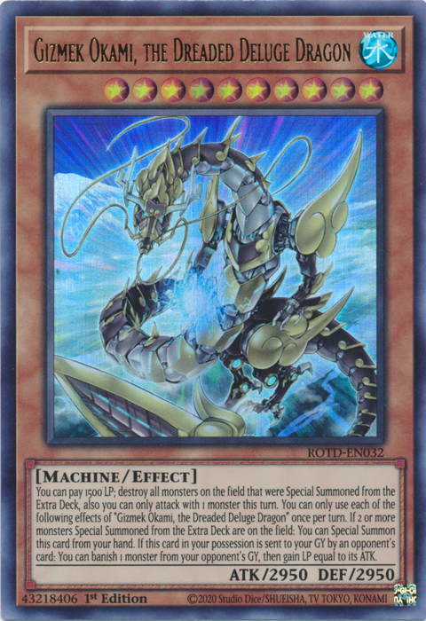 Gizmek Okami, the Dreaded Deluge Dragon [ROTD-EN032] Ultra Rare | Deep Dive Games St. Marys