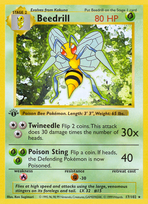 Beedrill (17/102) (Shadowless) [Base Set 1st Edition] | Deep Dive Games St. Marys