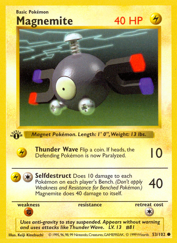 Magnemite (53/102) (Shadowless) [Base Set 1st Edition] | Deep Dive Games St. Marys