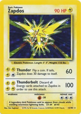 Zapdos (16/102) [Base Set Unlimited] | Deep Dive Games St. Marys