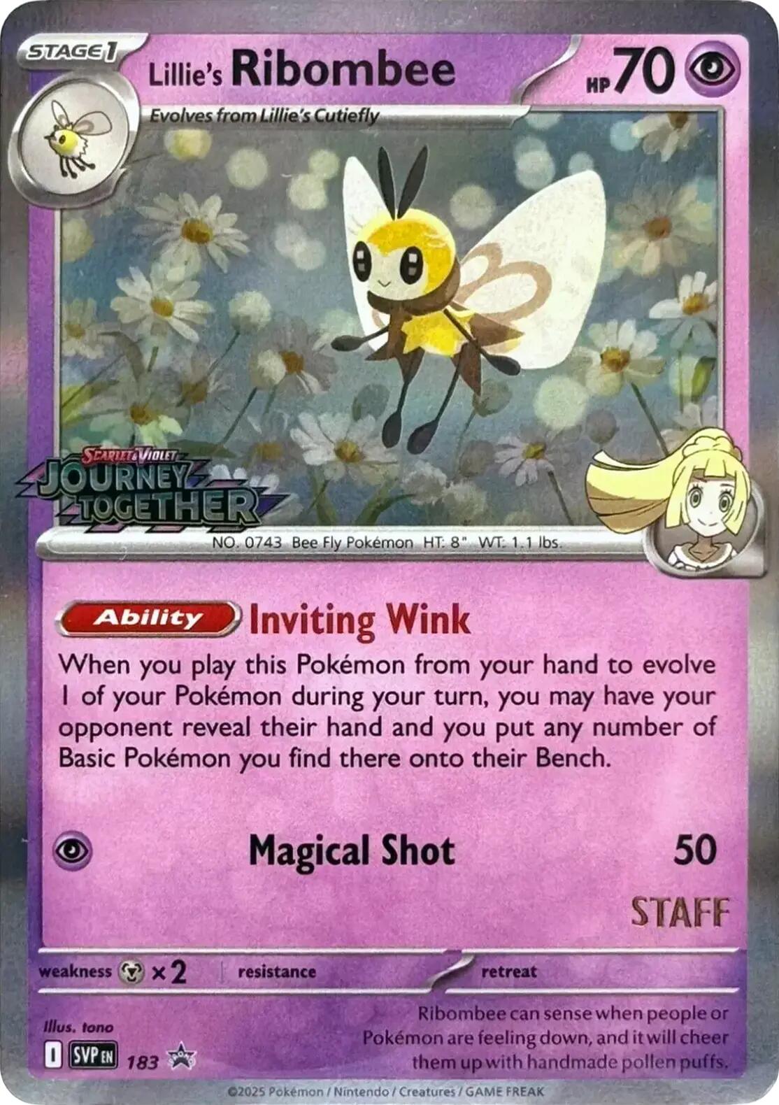 Lillie's Ribombee (183) (Prerelease Staff) [Scarlet & Violet: Black Star Promos] | Deep Dive Games St. Marys