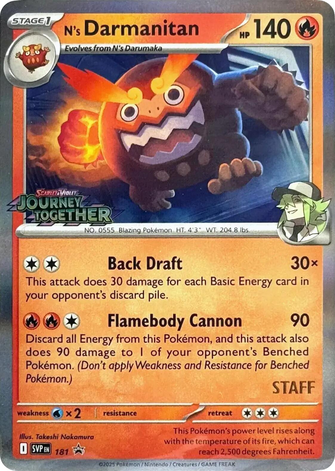 N's Darmanitan (181) (Prerelease Staff) [Scarlet & Violet: Black Star Promos] | Deep Dive Games St. Marys