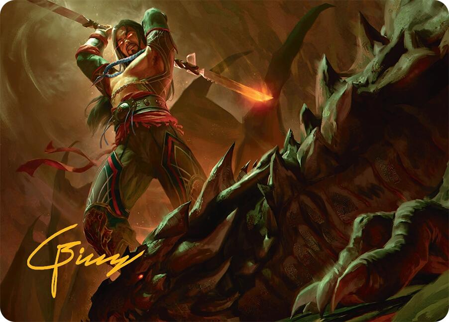 Sarkhan's Resolve Art Card (18/54) (Gold-Stamped Signature) [Tarkir: Dragonstorm Art Series] | Deep Dive Games St. Marys