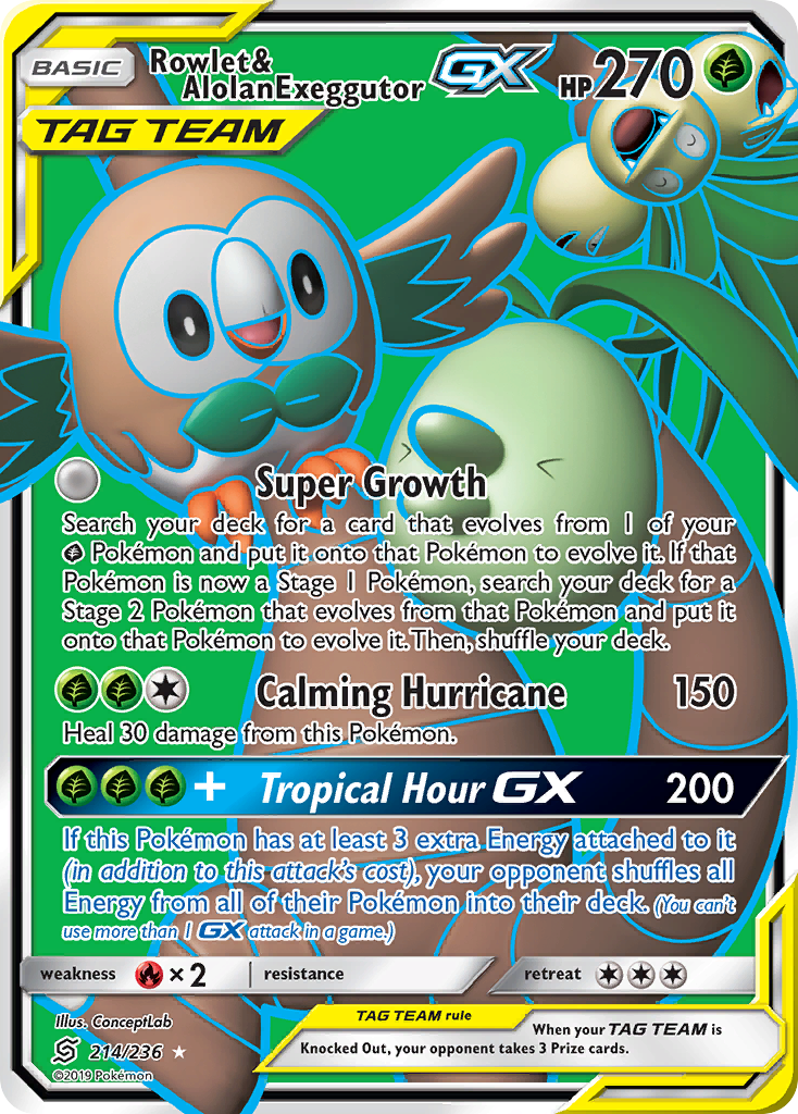 Rowlet & Alolan Exeggutor GX (214/236) [Sun & Moon: Unified Minds] | Deep Dive Games St. Marys