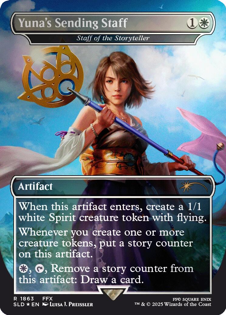 Yuna's Sending Staff - Staff of the Storyteller (Rainbow Foil) [Secret Lair Drop Series] | Deep Dive Games St. Marys