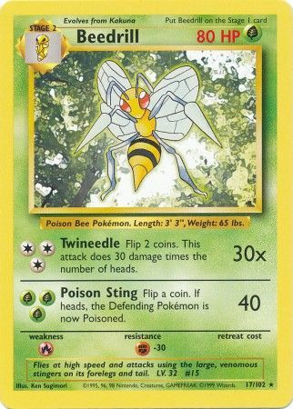 Beedrill (17/102) [Base Set Unlimited] | Deep Dive Games St. Marys