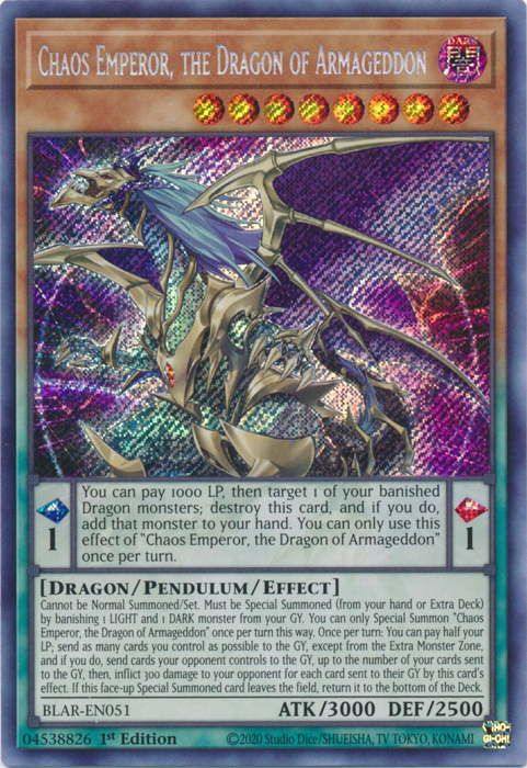 Chaos Emperor, the Dragon of Armageddon [BLAR-EN051] Secret Rare | Deep Dive Games St. Marys