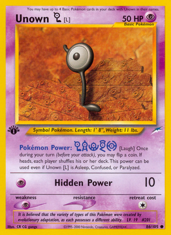 Unown [L] (86/105) [Neo Destiny 1st Edition] | Deep Dive Games St. Marys