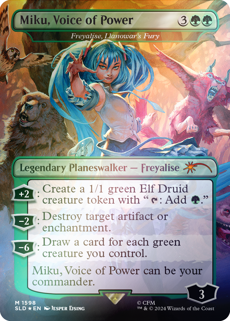 Miku, Voice of Power - Freyalise, Llanowar's Fury (Rainbow Foil) [Secret Lair Drop Series] | Deep Dive Games St. Marys