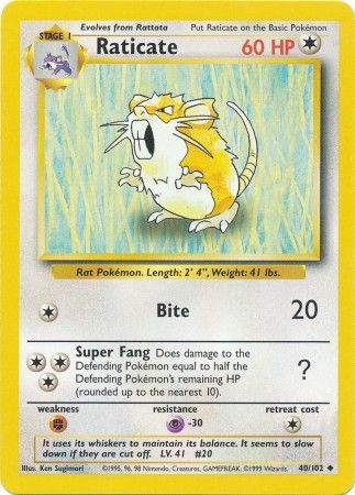 Raticate (40/102) [Base Set Unlimited] | Deep Dive Games St. Marys