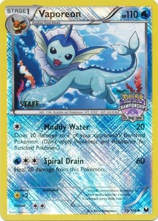 Vaporeon (25/108) (State Province Championship 2013 Promo Staff) [Black & White: Dark Explorers] | Deep Dive Games St. Marys