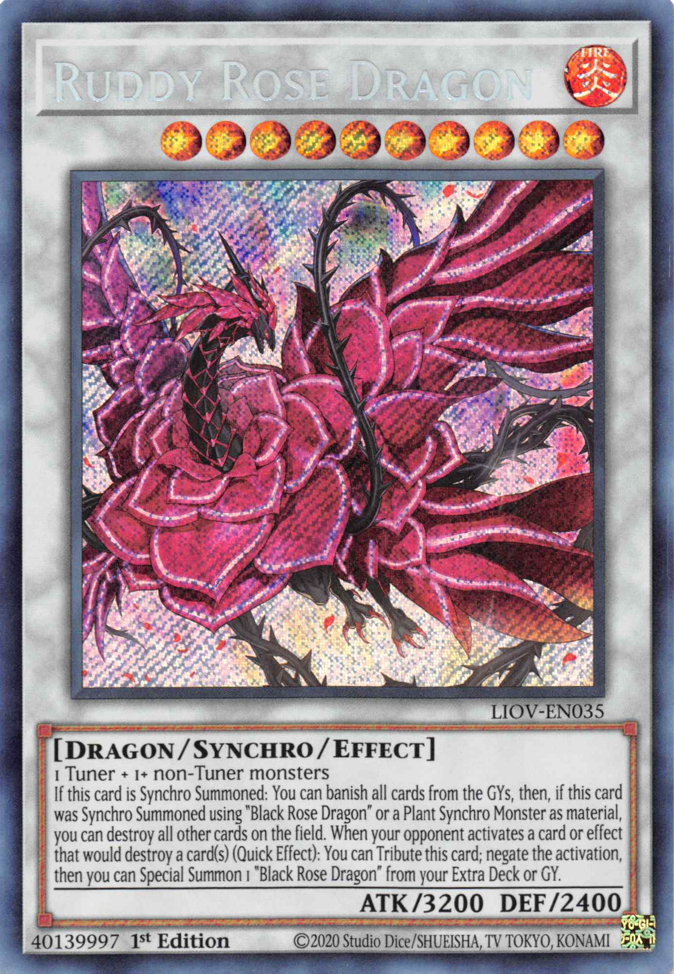 Ruddy Rose Dragon [LIOV-EN035] Secret Rare | Deep Dive Games St. Marys