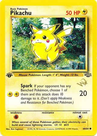 Pikachu (60/64) (W Stamped Promo) [Jungle 1st Edition] | Deep Dive Games St. Marys