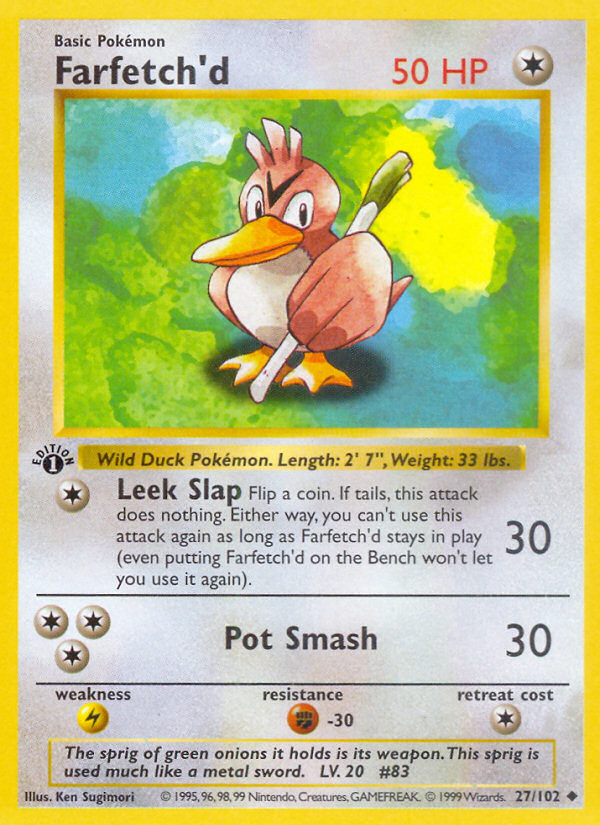 Farfetch'd (27/102) (Shadowless) [Base Set 1st Edition] | Deep Dive Games St. Marys