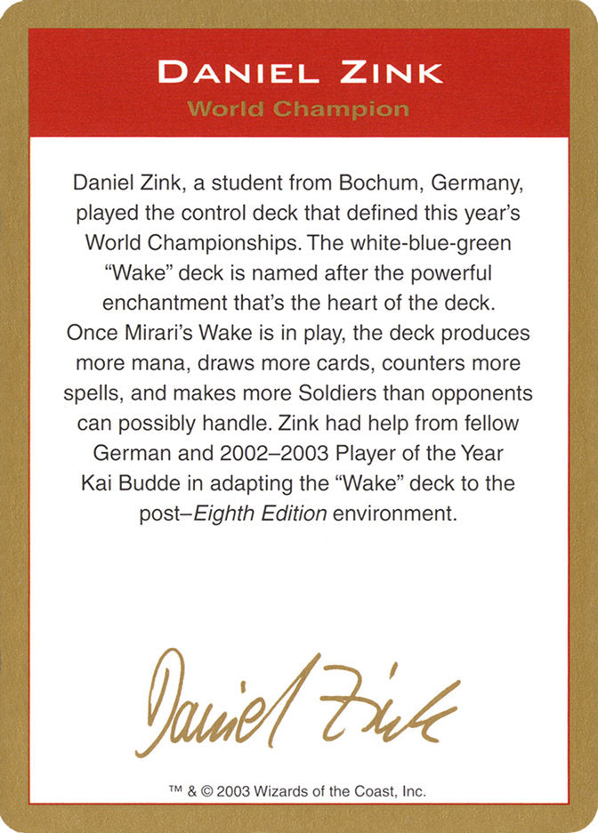 Daniel Zink Bio [World Championship Decks 2003] | Deep Dive Games St. Marys