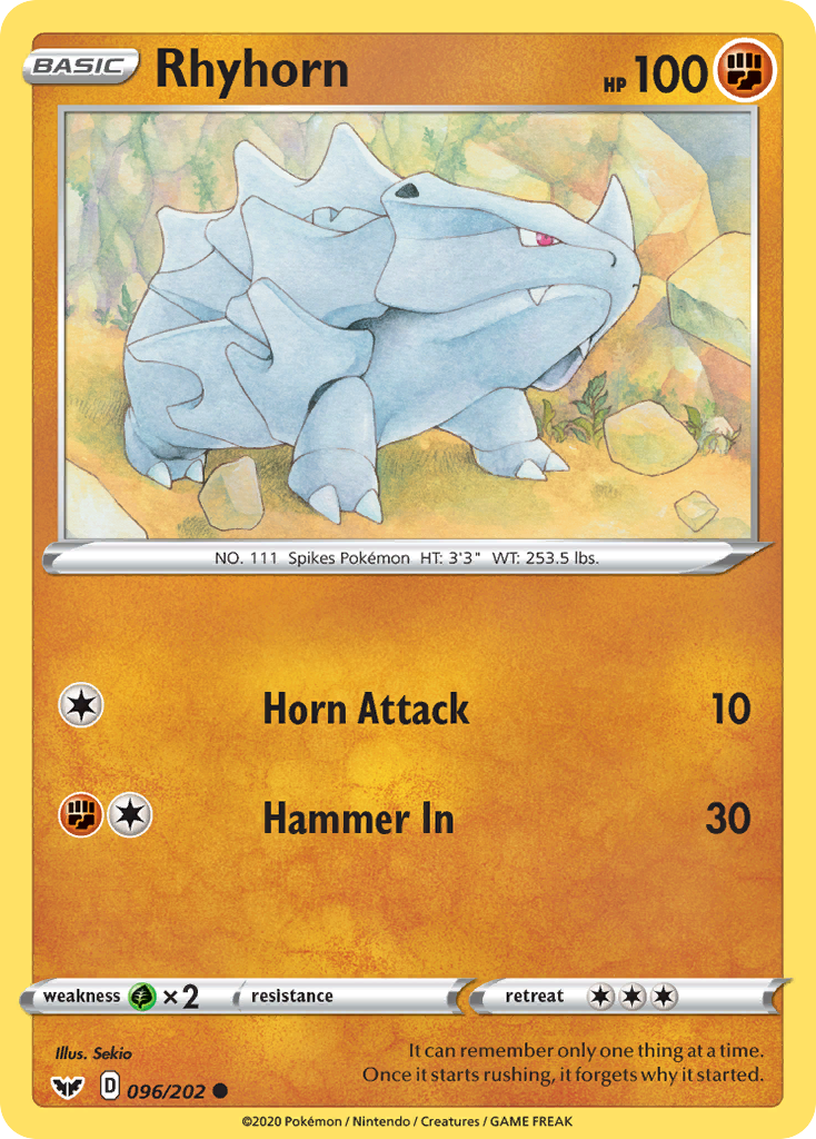 Rhyhorn (096/202) [Sword & Shield: Base Set] | Deep Dive Games St. Marys