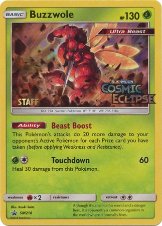 Buzzwole (SM218) (Staff Prerelease Promo) [Sun & Moon: Black Star Promos] | Deep Dive Games St. Marys