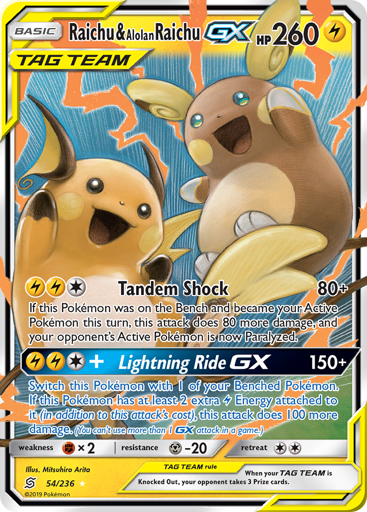 Raichu & Alolan Raichu GX (54/236) [Sun & Moon: Unified Minds] | Deep Dive Games St. Marys