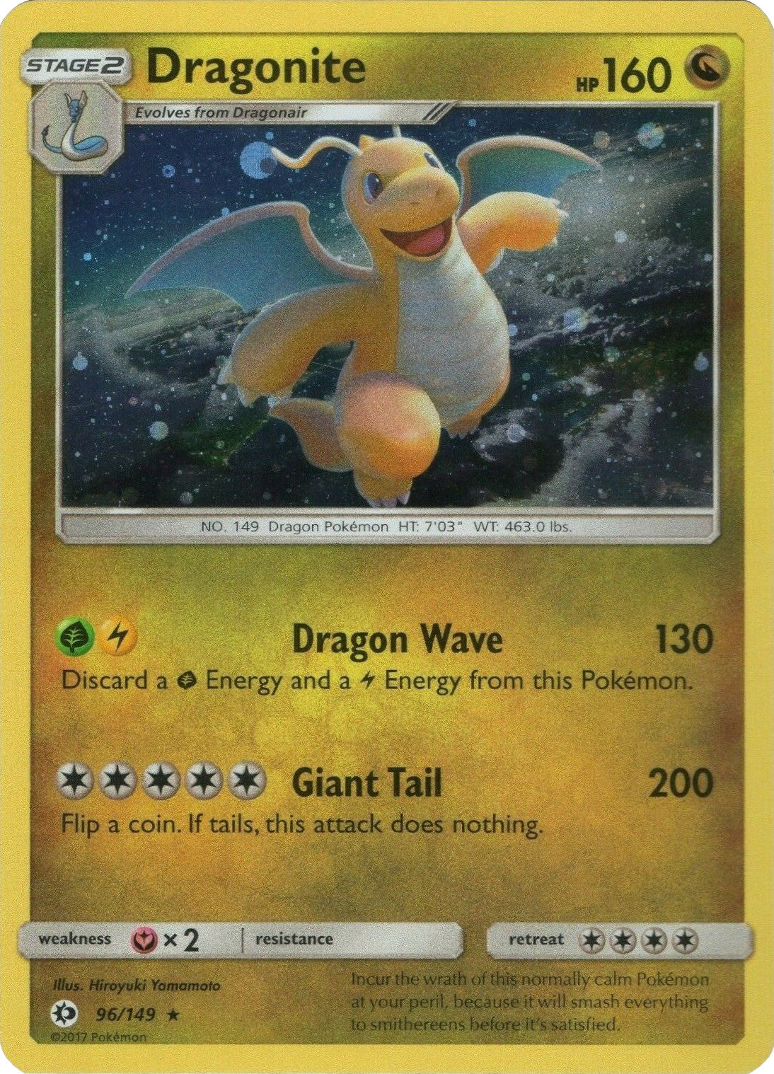 Dragonite (96/149) (Cosmos Holo) [Sun & Moon: Base Set] | Deep Dive Games St. Marys