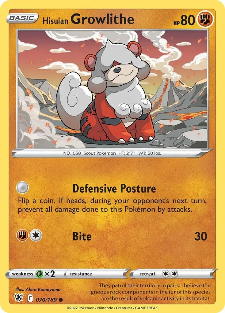 Hisuian Growlithe (070/189) (Theme Deck Exclusive) [Sword & Shield: Astral Radiance] | Deep Dive Games St. Marys