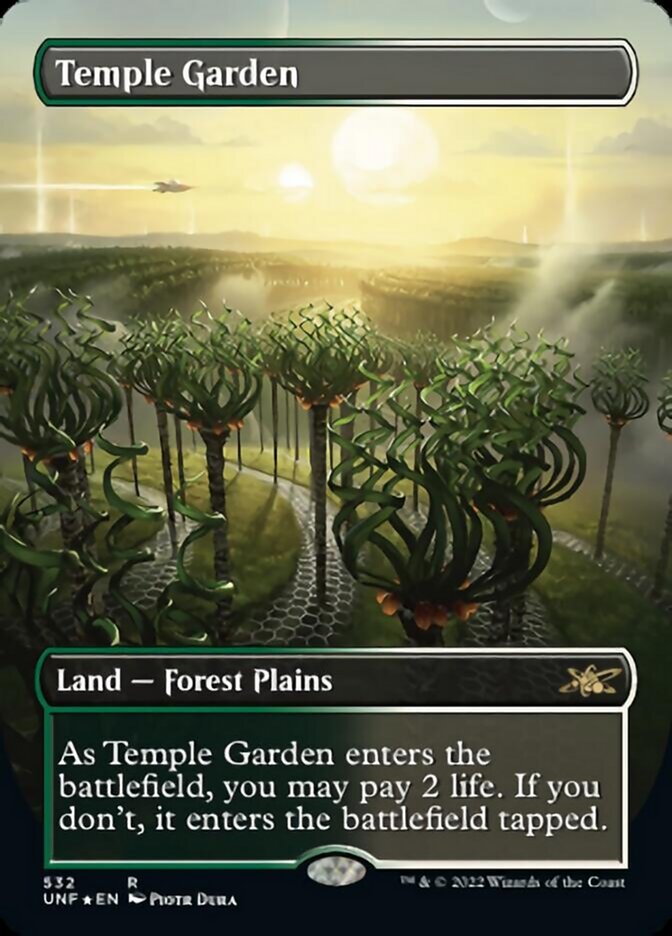 Temple Garden (Borderless) (Galaxy Foil) [Unfinity] | Deep Dive Games St. Marys