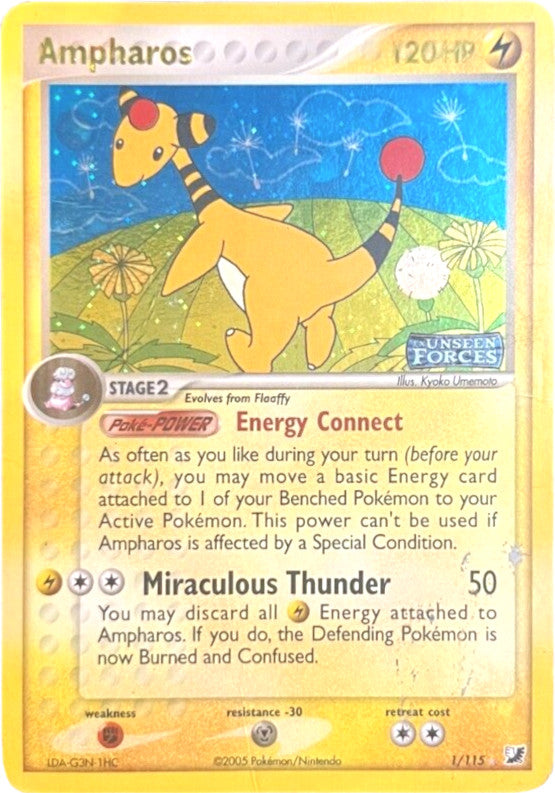 Ampharos (1/115) (Stamped) [EX: Unseen Forces] | Deep Dive Games St. Marys