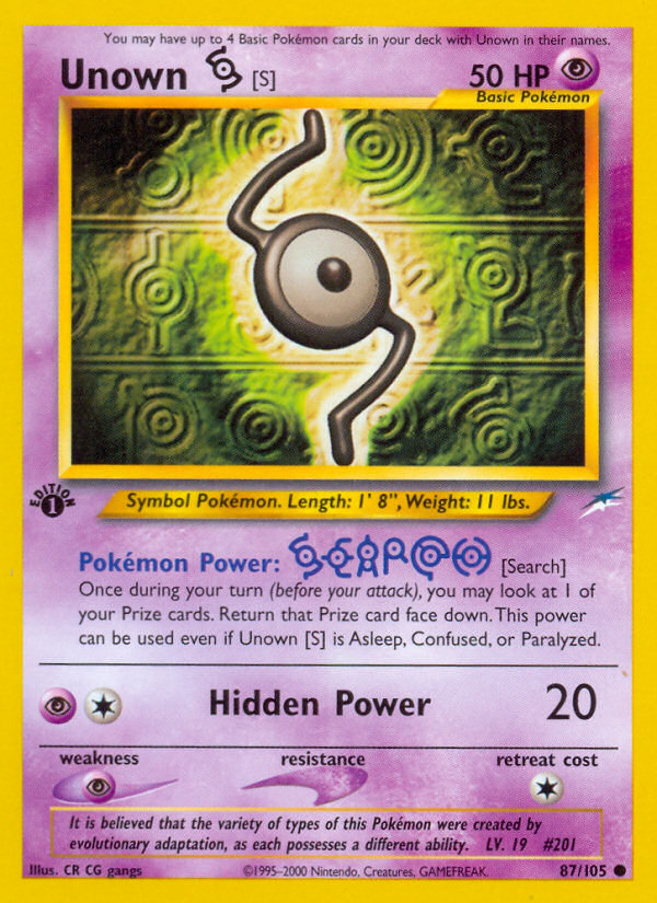 Unown [S] (87/105) [Neo Destiny 1st Edition] | Deep Dive Games St. Marys