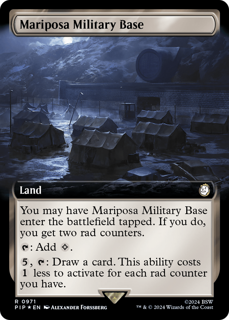 Mariposa Military Base (Extended Art) (Surge Foil) [Fallout] | Deep Dive Games St. Marys