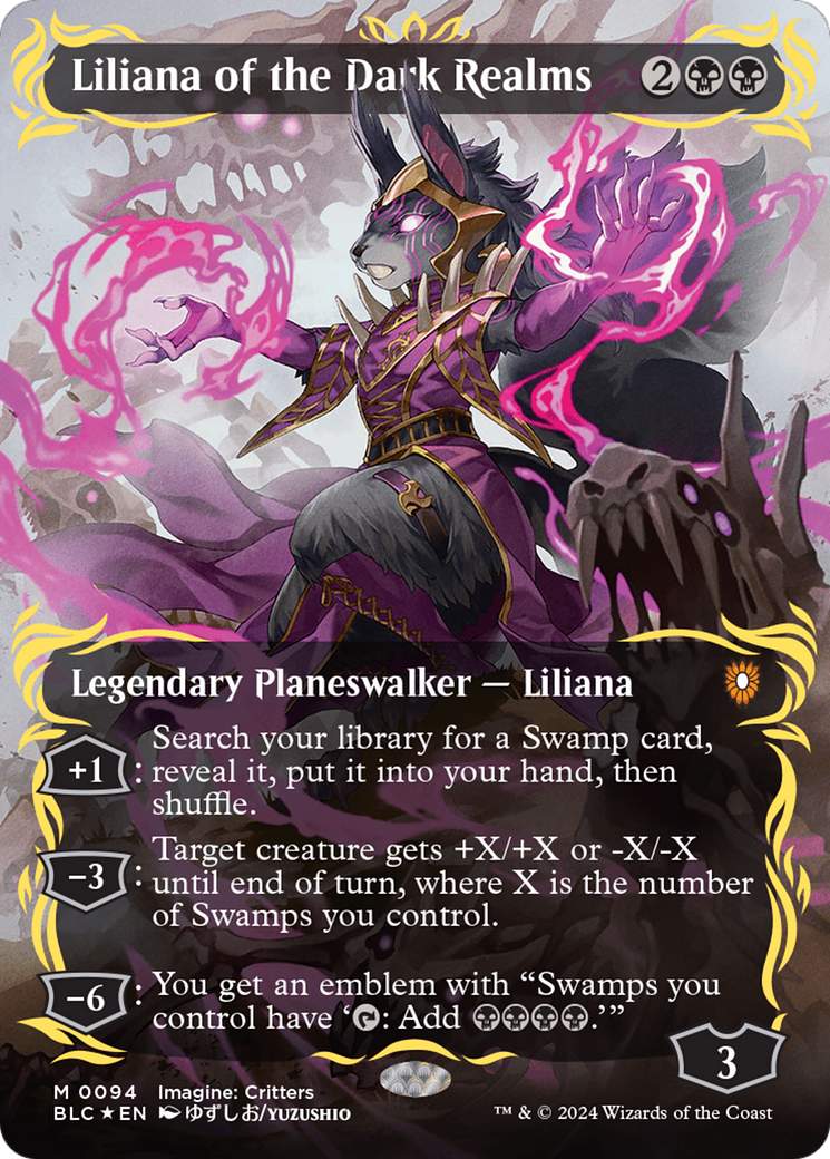 Liliana of the Dark Realms (Borderless) (Raised Foil) [Bloomburrow Commander] | Deep Dive Games St. Marys