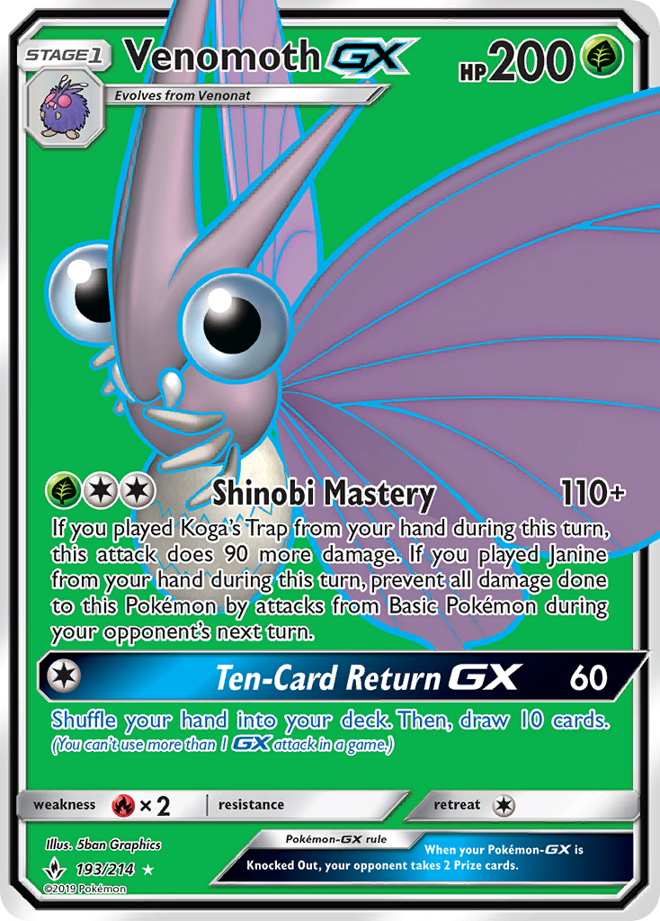 Venomoth GX (193/214) [Sun & Moon: Unbroken Bonds] | Deep Dive Games St. Marys