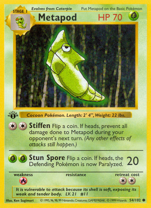 Metapod (54/102) (Shadowless) [Base Set 1st Edition] | Deep Dive Games St. Marys