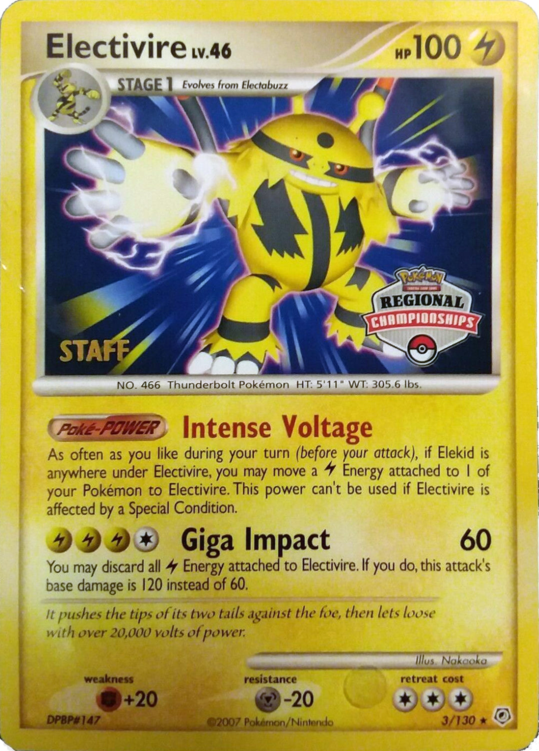 Electivire (003/130) (2008 Staff Regional Championships) [League & Championship Cards] | Deep Dive Games St. Marys