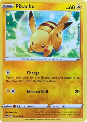 Pikachu (065/202) (Reverse Cosmos Holo) [Sword & Shield: Base Set] | Deep Dive Games St. Marys