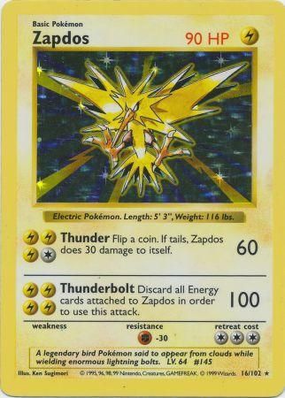 Zapdos (16/102) [Base Set Shadowless Unlimited] | Deep Dive Games St. Marys