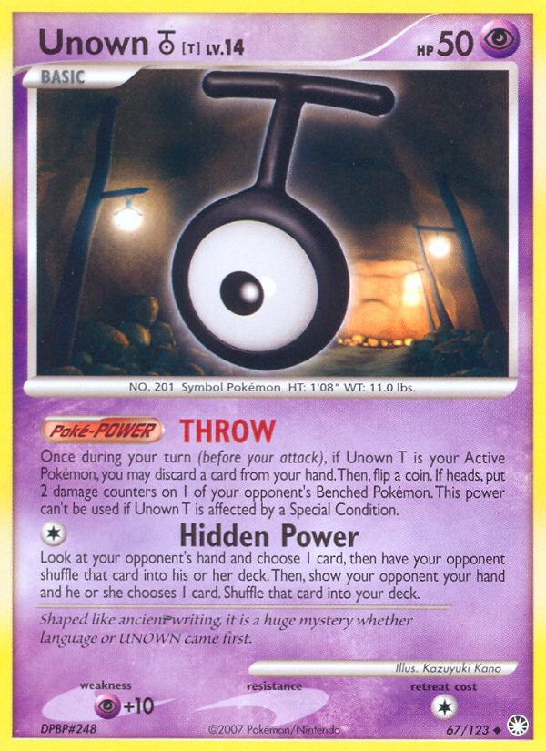 Unown T (67/123) [Diamond & Pearl: Mysterious Treasures] | Deep Dive Games St. Marys